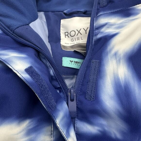 Roxy Girl Jetty Snowboarding Ski Jacket 10 M Hooded Waterproof Blue Floral Coat - Picture 3 of 13